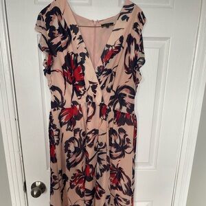 RW&CO Pink Floral Faux Wrap Midi Dress Flutter Sleeve Size 14 Flaw
